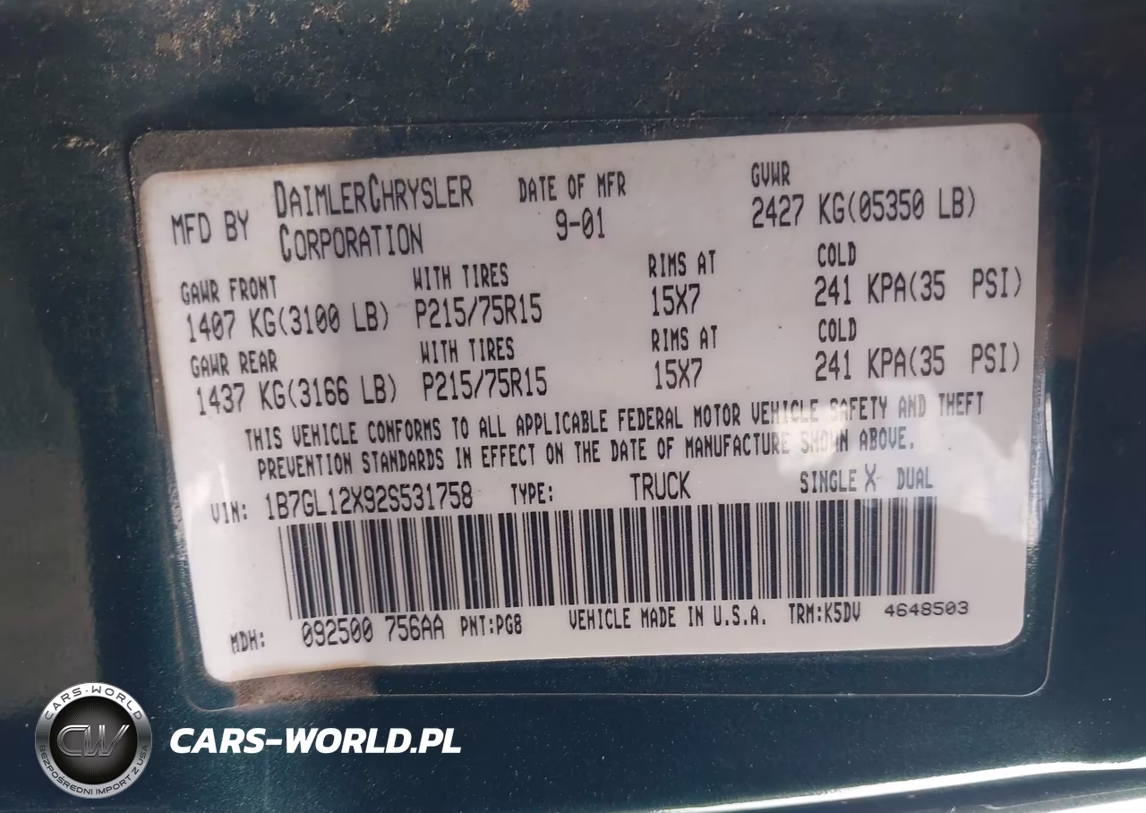 2002 Dodge Dakota VIN:1B7GL12X92S531758 - 9