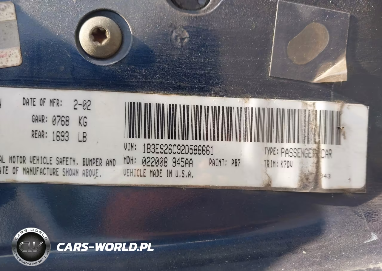 2002 Dodge Neon VIN:1B3ES26C92D586661 - 9