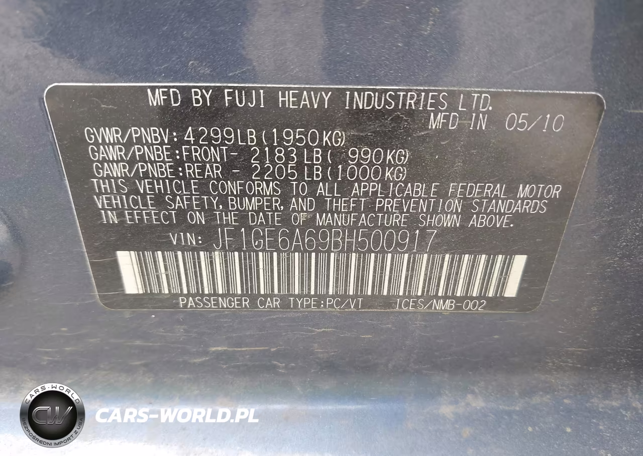 2011 Subaru Impreza 2.5I VIN:JF1GE6A69BH500917 - 9