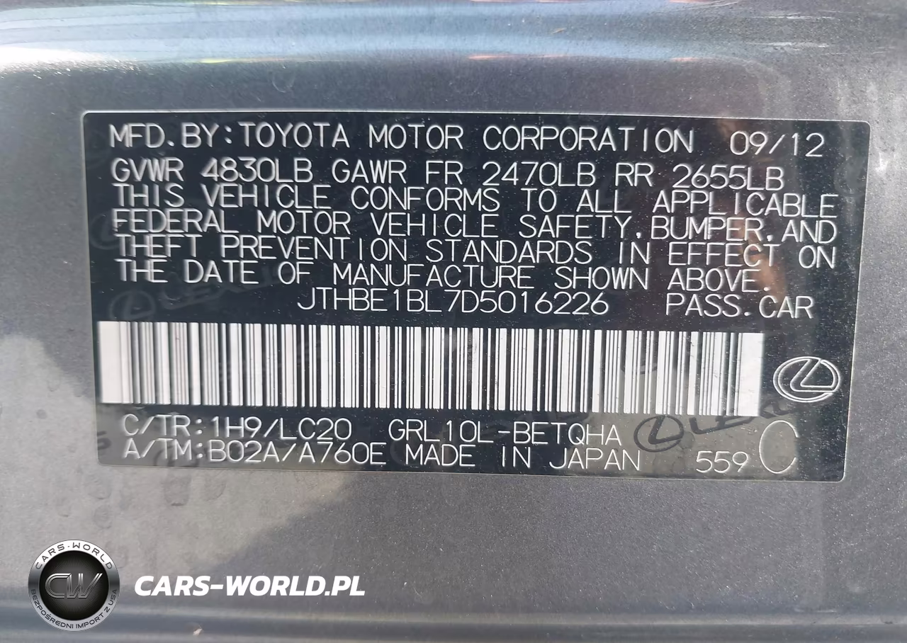 2013 Lexus Gs 350 VIN:JTHBE1BL7D5016226 - 9