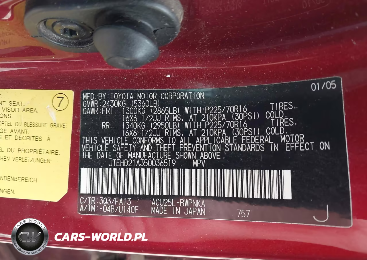 2005 Toyota Highlander VIN:JTEHD21A350036519 - 9