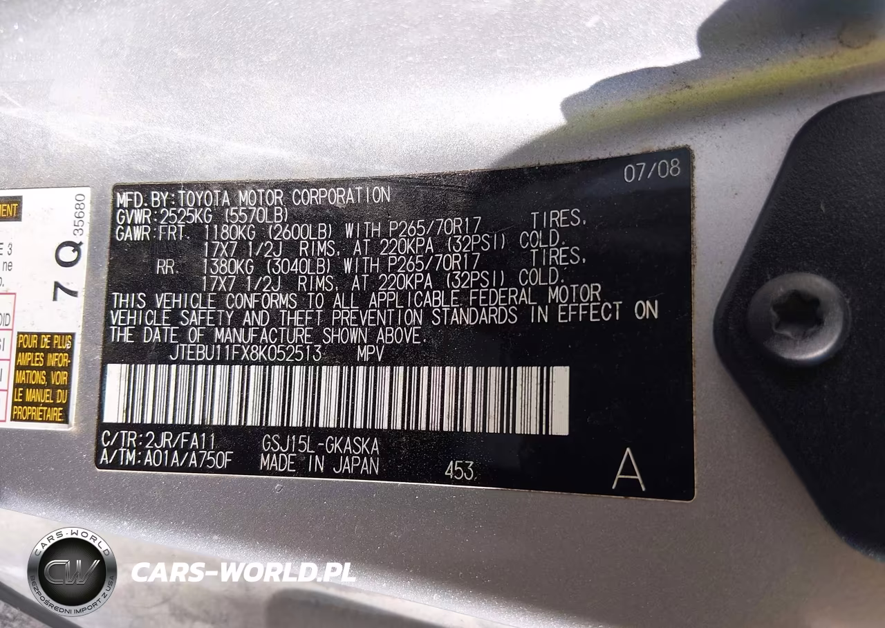 2008 Toyota Fj Cruiser VIN:JTEBU11FX8K052513 - 9