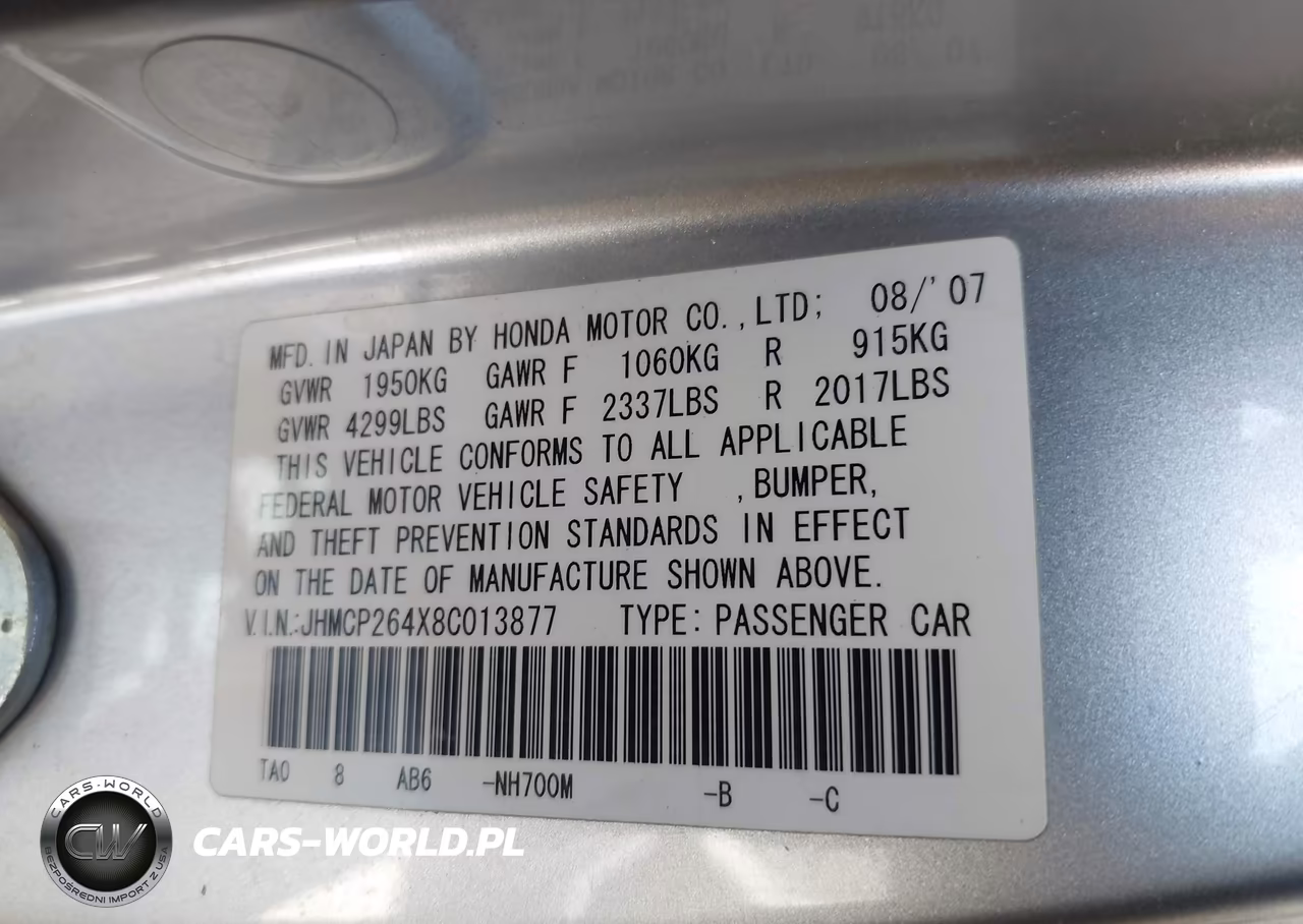 2008 Honda Accord 2.4 Lx-P VIN:JHMCP264X8C013877 - 9