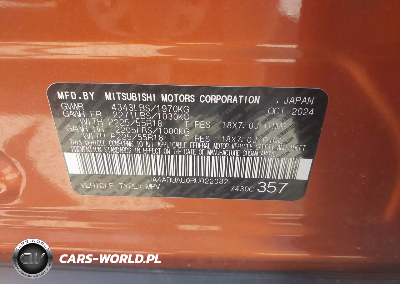 2024 Mitsubishi Outlander Sport 2.0 Es Awc-2.0 Le Awc-2.0 Ralliart Awc-2.0 S Awc-2.0 Se Awc-2.0 Trail Edition Awc VIN:JA4ARUAU0RU022082 - 9