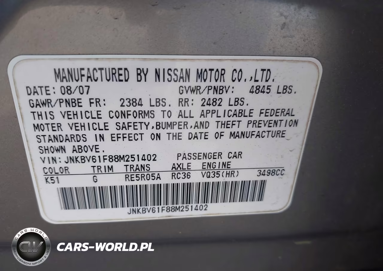 2008 Infiniti G35X VIN:JNKBV61F88M251402 - 9