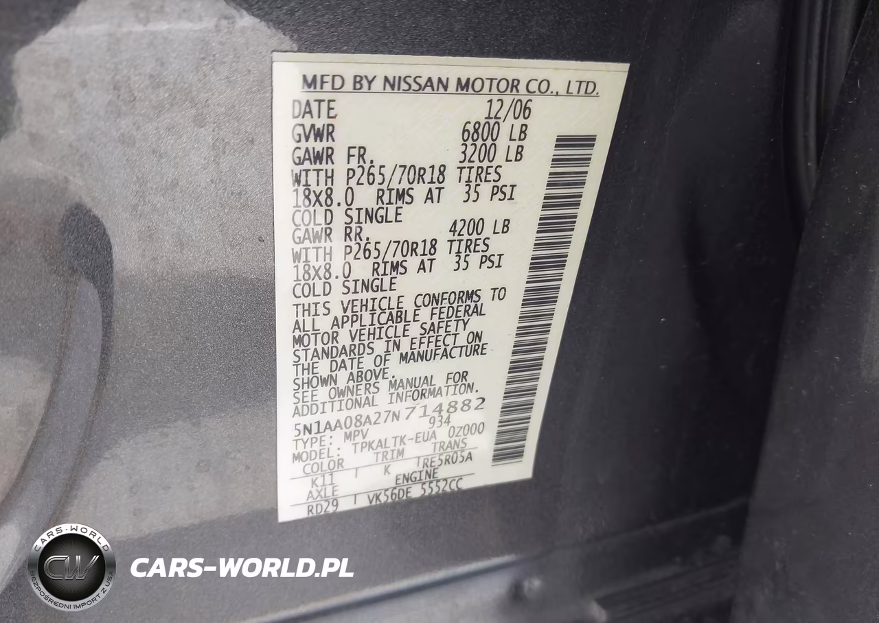 2007 Nissan Armada Se VIN:5N1AA08A27N714882 - 9