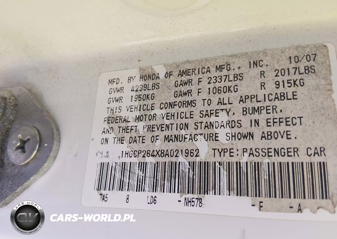 2008 Honda Accord 2.4 Lx-P VIN:1HGCP264X8A021962 - 9