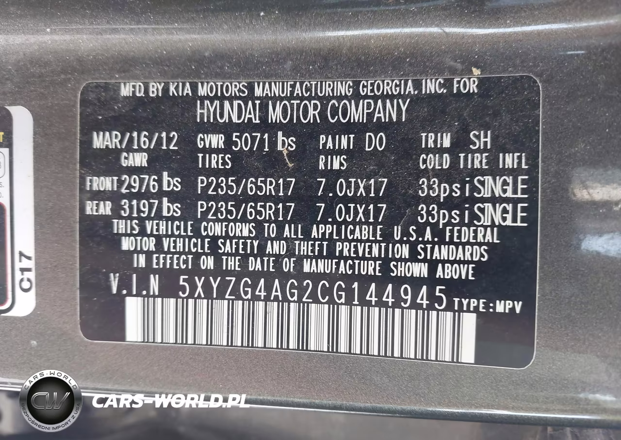 2012 Hyundai Santa Fe Gls V6 VIN:5XYZG4AG2CG144945 - 9