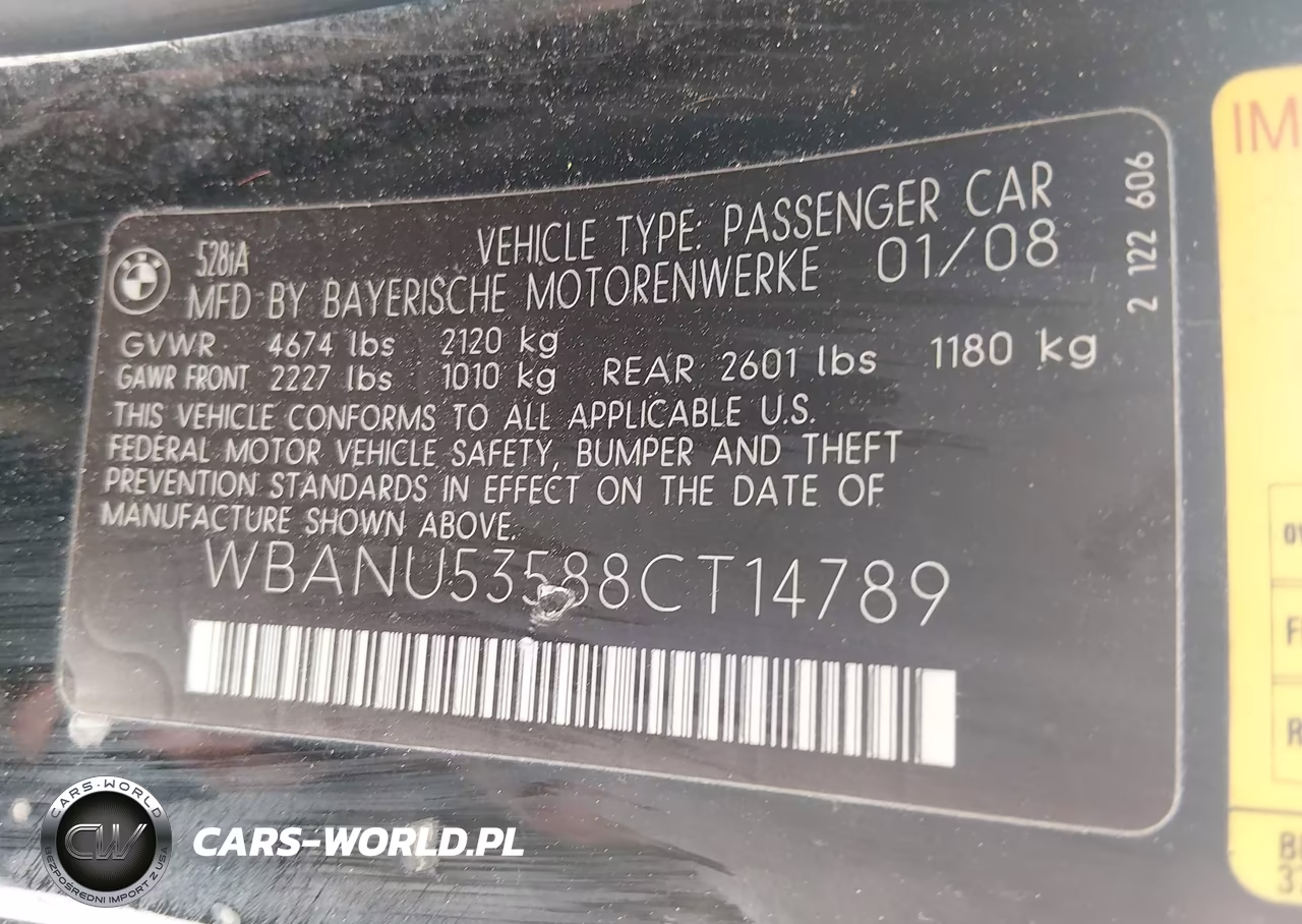 2008 BMW 528I VIN:WBANU53588CT14789 - 9
