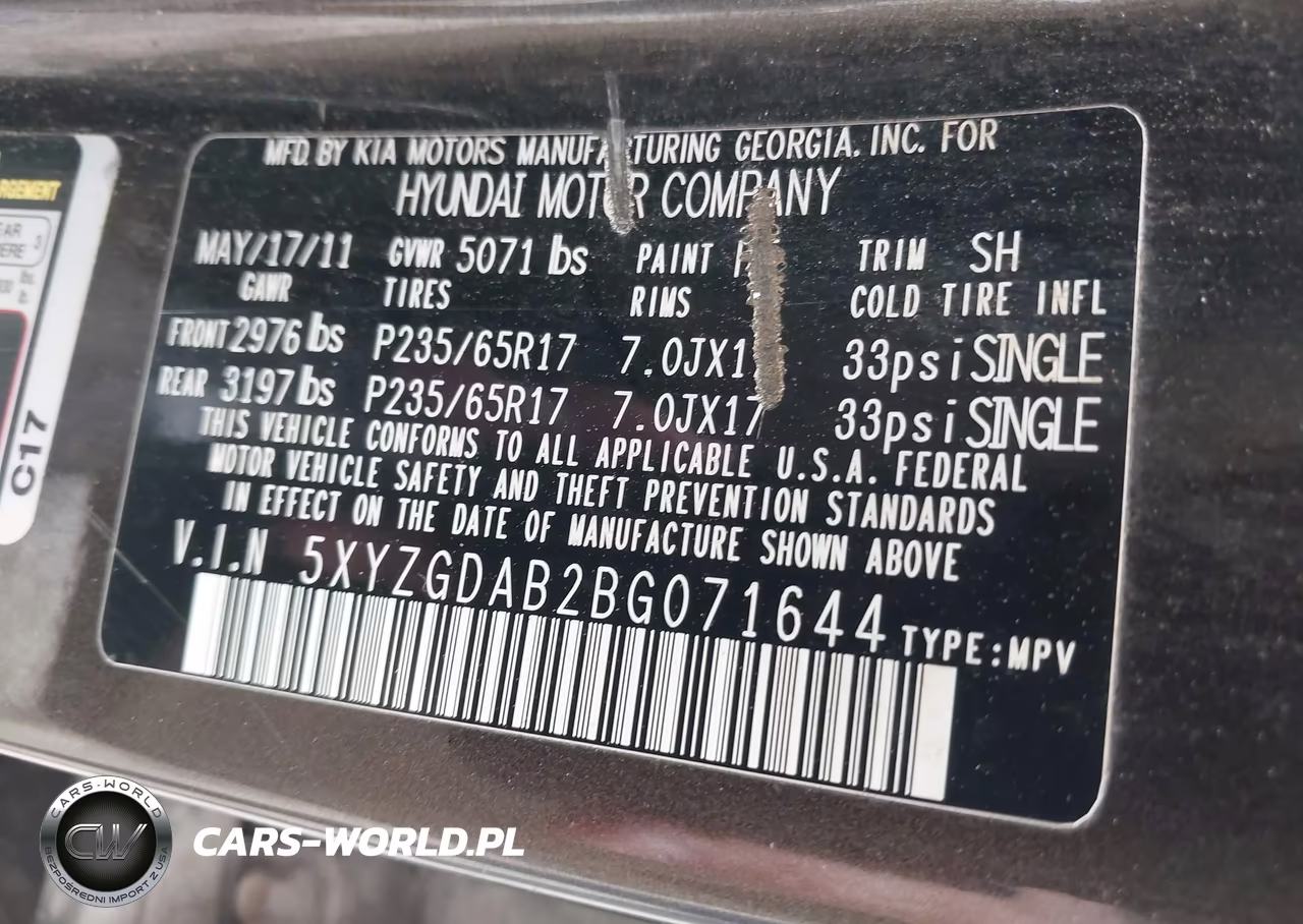 2011 Hyundai Santa Fe Gls VIN:5XYZGDAB2BG071644 - 9