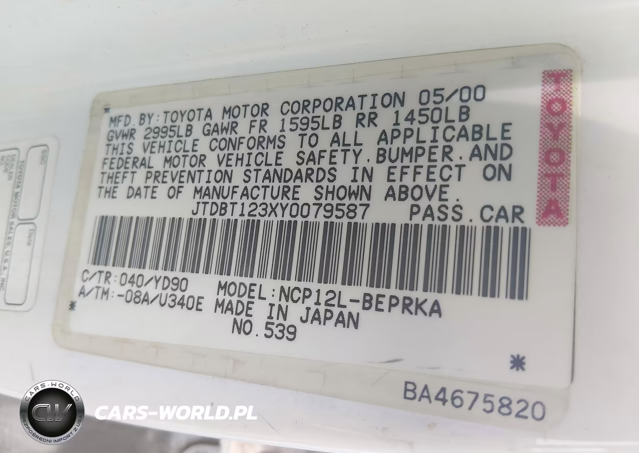 2000 Toyota Echo VIN:JTDBT123XY0079587 - 9