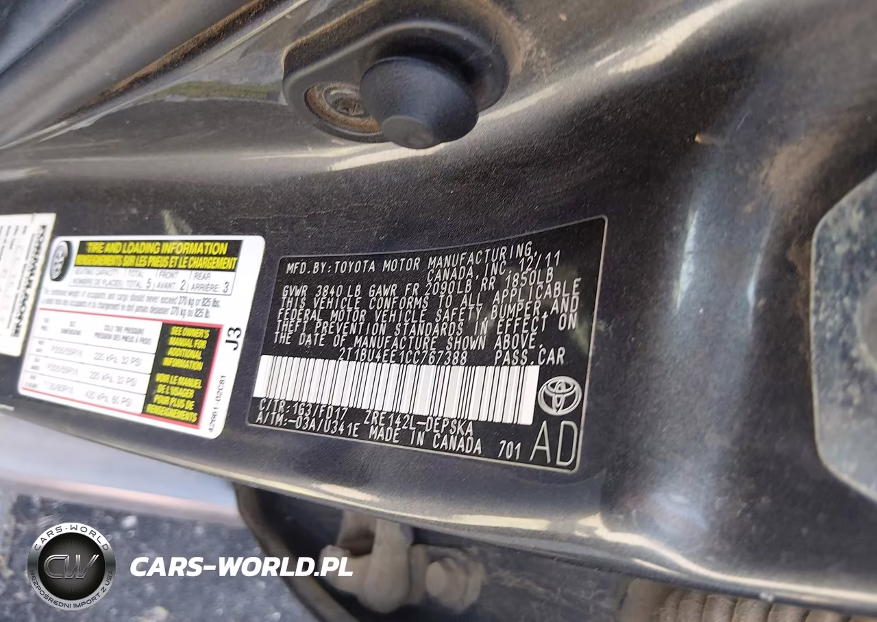 2012 Toyota Corolla S VIN:2T1BU4EE1CC767388 - 9