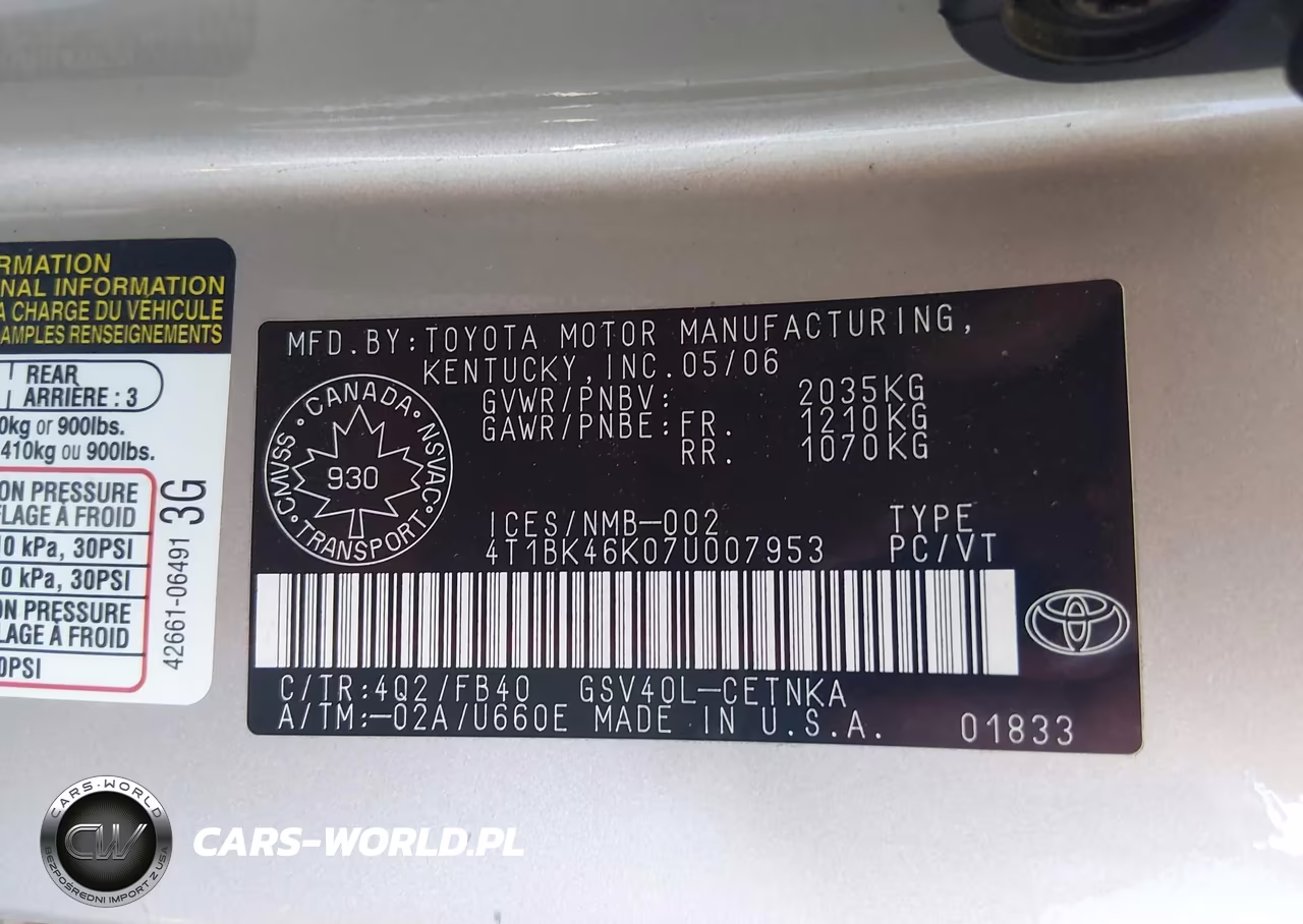2007 Toyota Camry Le V6-Se V6-Xle V6 VIN:4T1BK46K07U007953 - 9