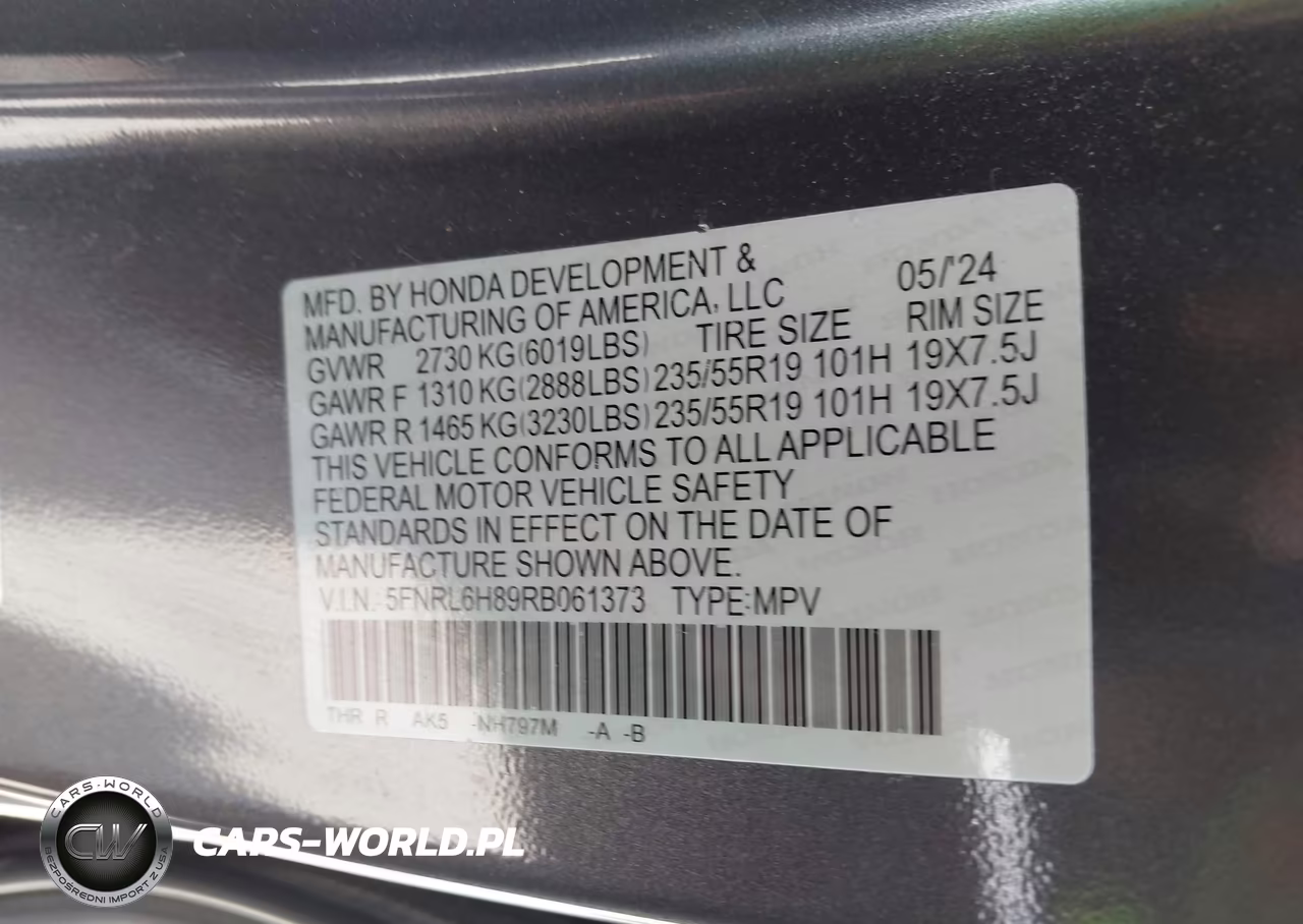2024 Honda Odyssey Touring VIN:5FNRL6H89RB061373 - 9