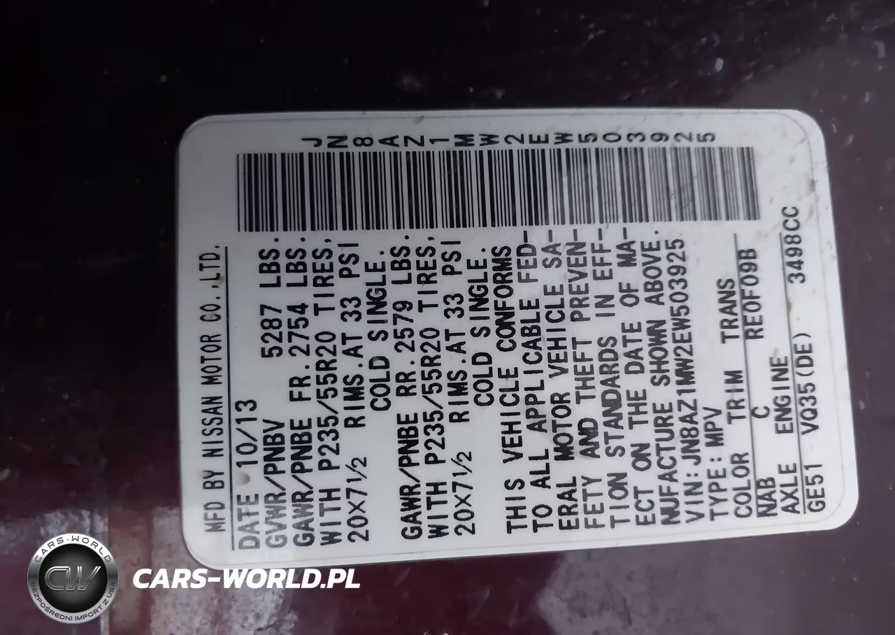 2014 Nissan Murano Le VIN:JN8AZ1MW2EW503925 - 9