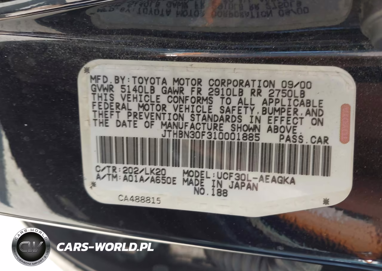 2001 Lexus Ls 430 VIN:JTHBN30F310001885 - 9