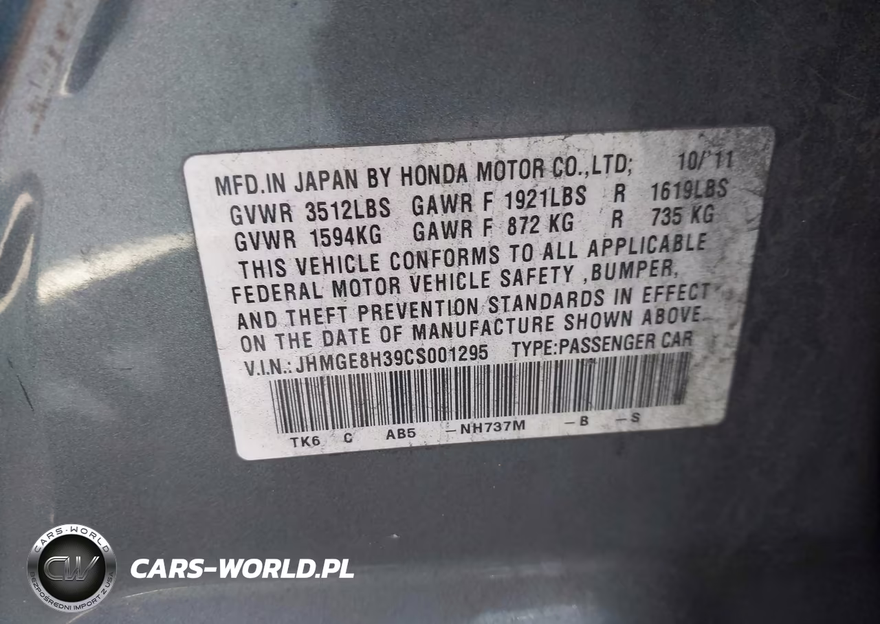 2012 Honda Fit VIN:JHMGE8H39CS001295 - 9