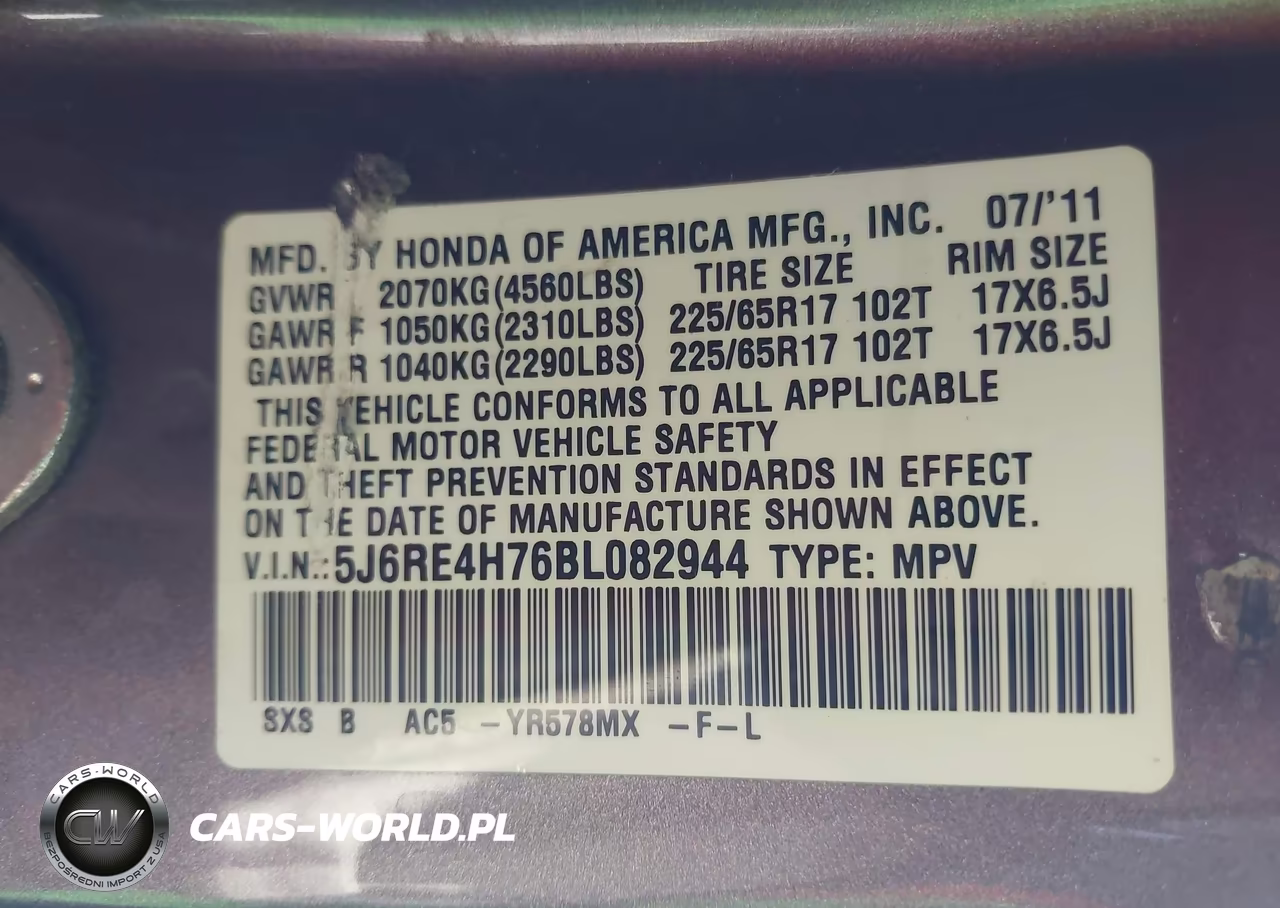 2011 Honda Cr-V Ex-L VIN:5J6RE4H76BL082944 - 9