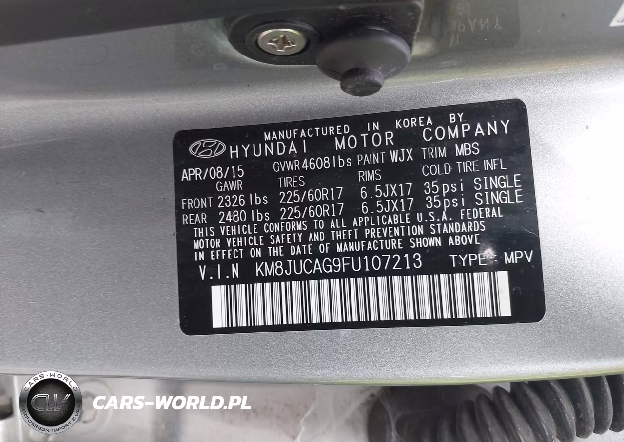 2015 Hyundai Tucson Se VIN:KM8JUCAG9FU107213 - 9