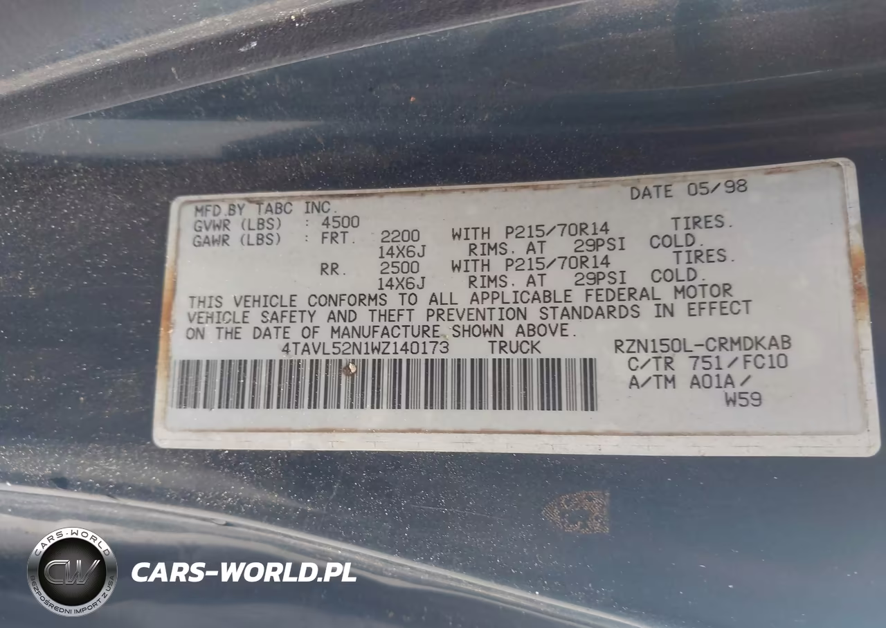 1998 Toyota Tacoma VIN:4TAVL52N1WZ140173 - 9