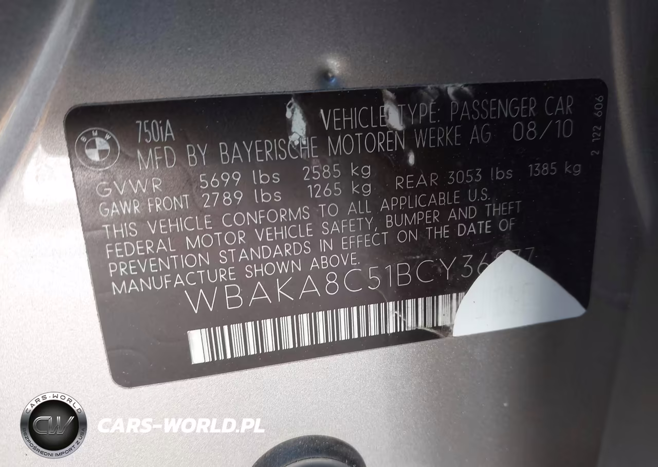2011 BMW 750I VIN:WBAKA8C51BCY36877 - 9