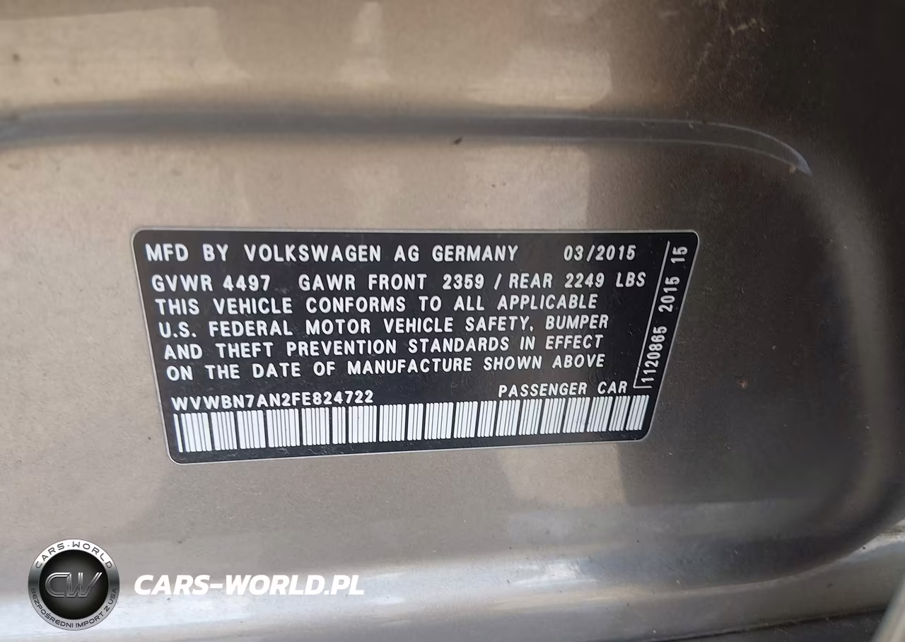 2015 Volkswagen Cc 2.0T Sport VIN:WVWBN7AN2FE824722 - 9