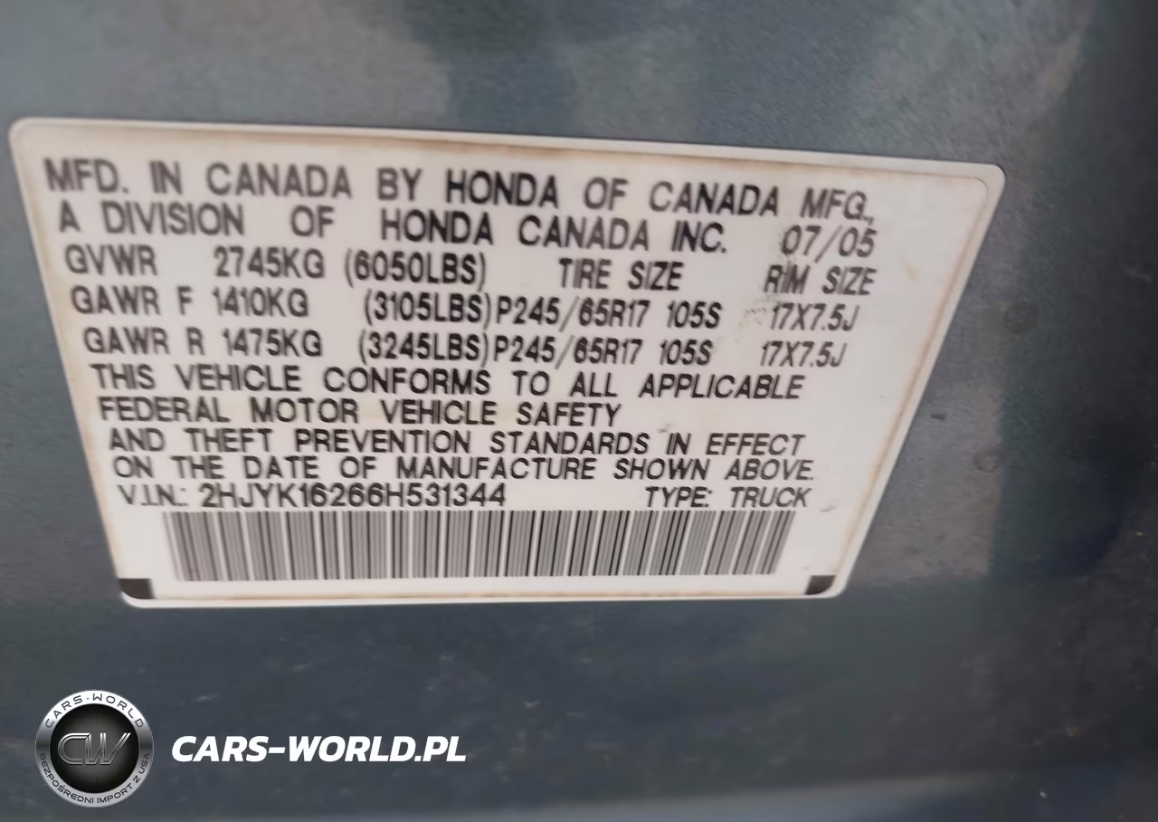 2006 Honda Ridgeline Rt VIN:2HJYK16266H531344 - 9