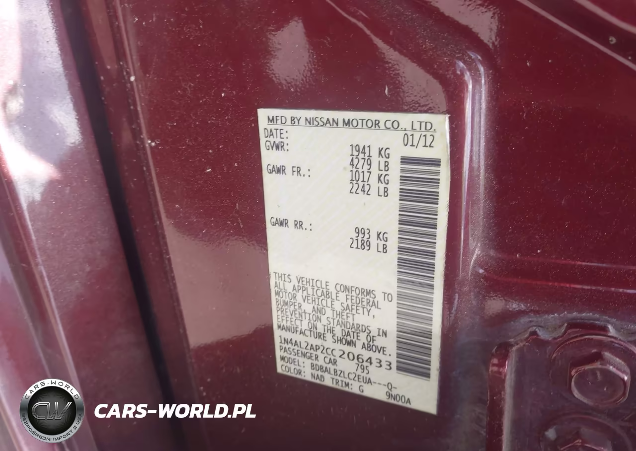 2012 Nissan Altima 2.5 S VIN:1N4AL2AP2CC206433 - 9