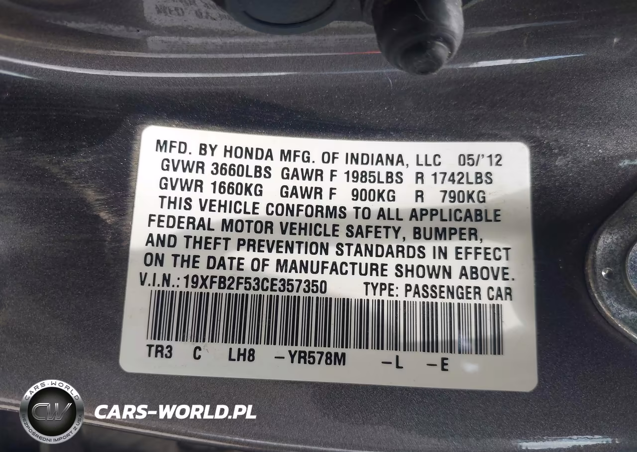 2012 Honda Civic Lx VIN:19XFB2F53CE357350 - 9