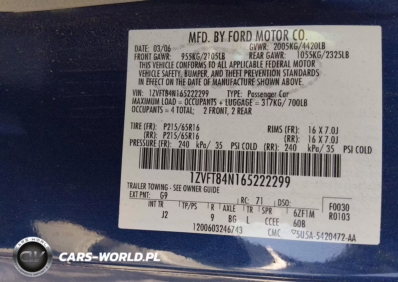 2006 Ford Mustang V6 VIN:1ZVFT84N165222299 - 9