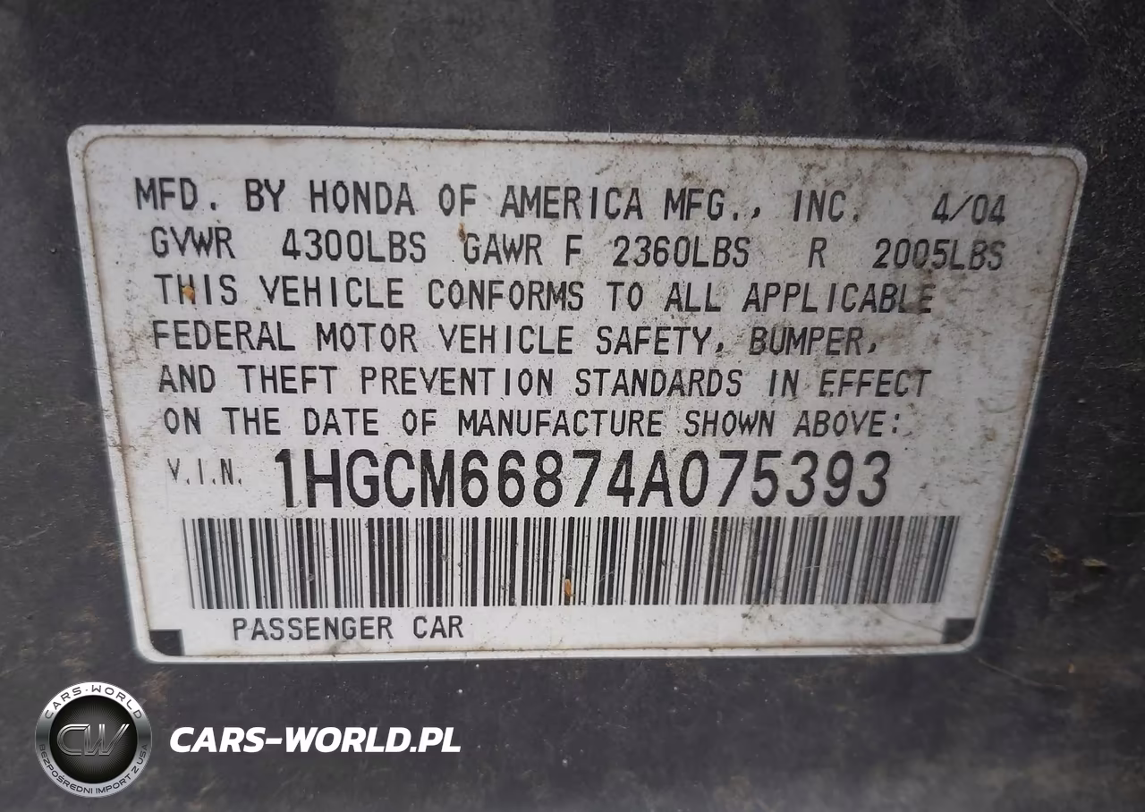 2006 Honda Accord VIN:1HGCM66874A075393 - 9
