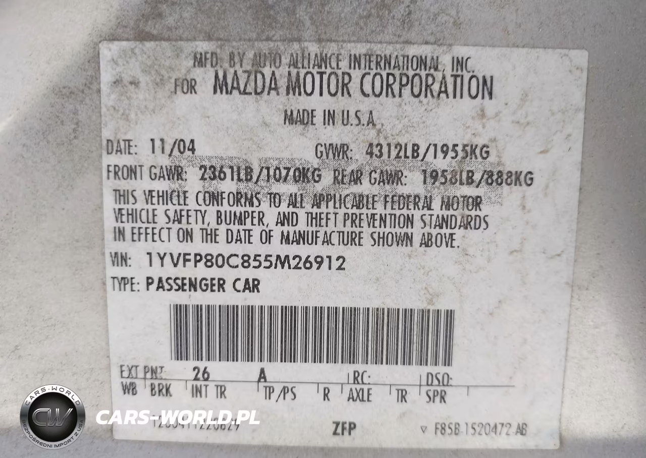2005 Mazda Mazda6 I Base VIN:1YVFP80C855M26912 - 9
