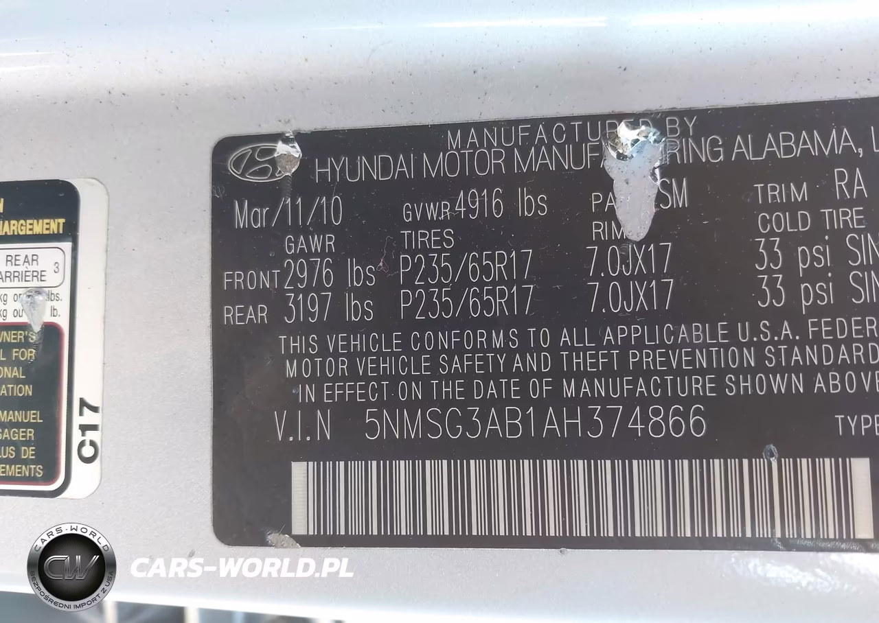 2010 Hyundai Santa Fe Gls VIN:5NMSG3AB1AH374866 - 9