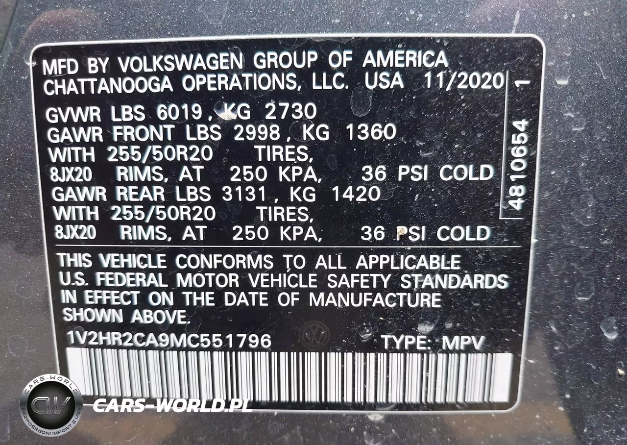 2021 Volkswagen Atlas 3.6L V6 Se W-Technology VIN:1V2HR2CA9MC551796 - 9