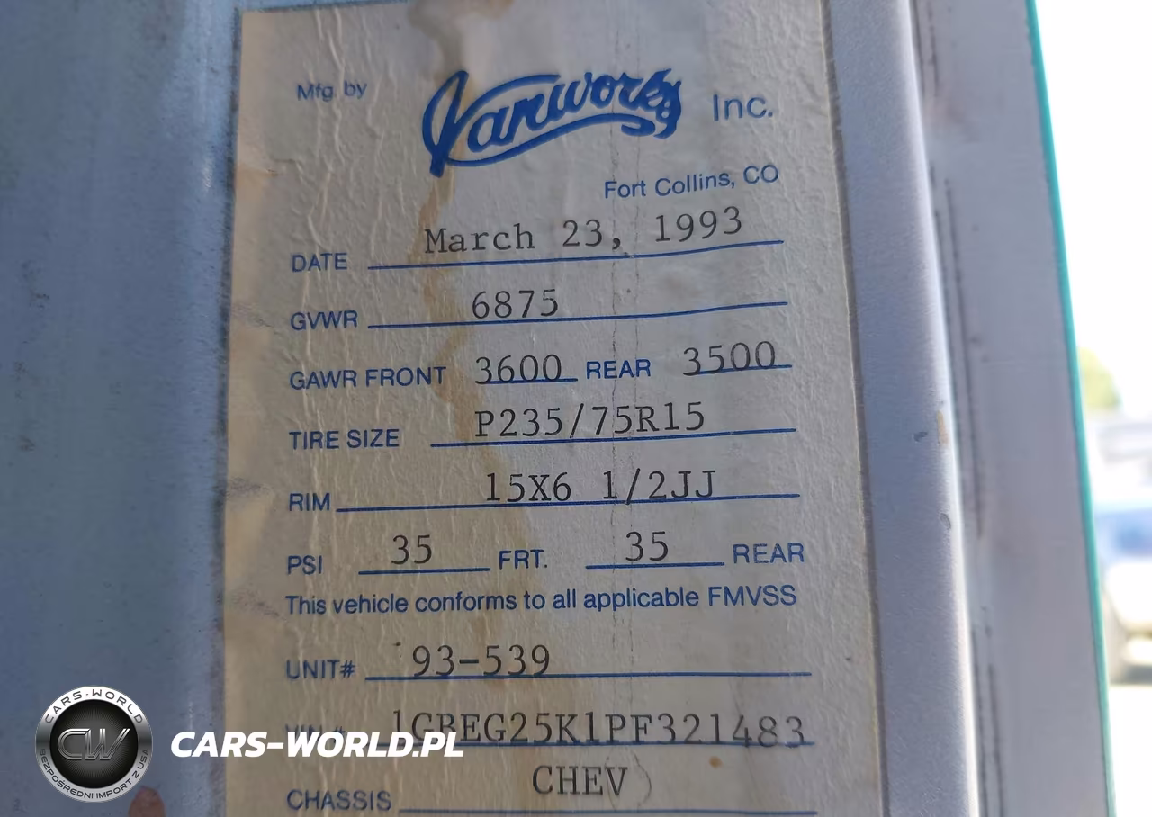 1993 Chevrolet G20 VIN:1GBEG25K1PF321483 - 9