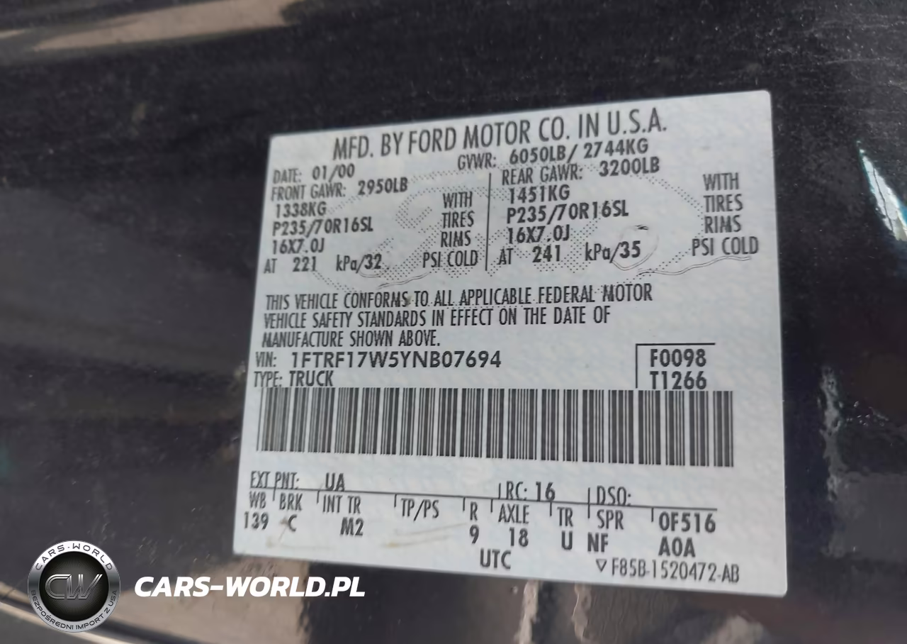 2000 Ford F-150 Work Series-Xl-Xlt VIN:1FTRF17W5YNB07694 - 9
