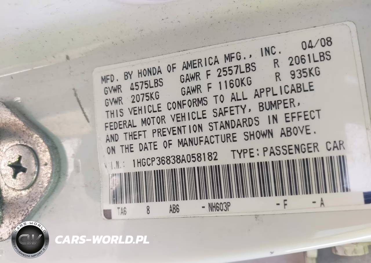 2008 Honda Accord 3.5 Ex-L VIN:1HGCP36838A058182 - 9