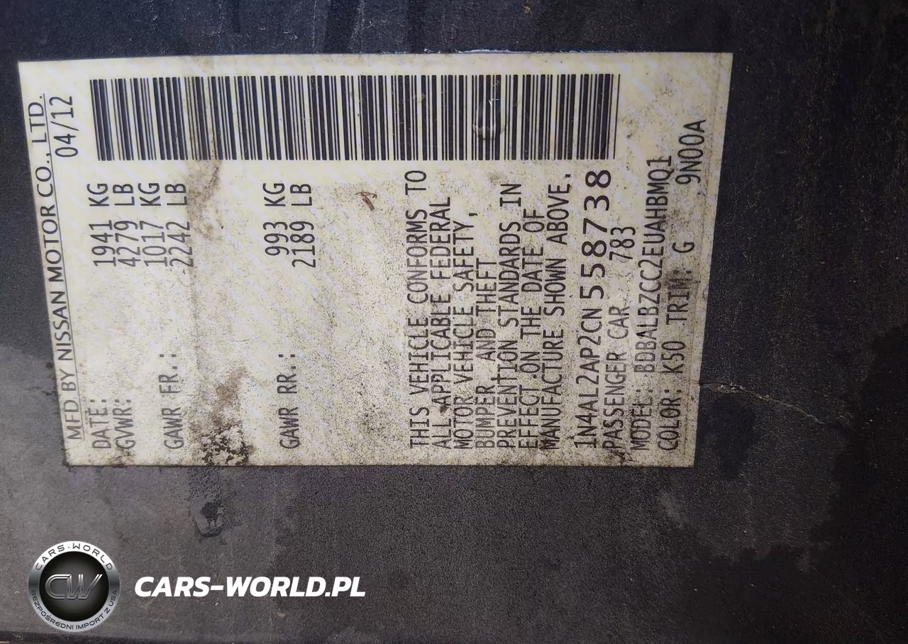 2012 Nissan Altima 2.5 S VIN:1N4AL2AP2CN558738 - 9