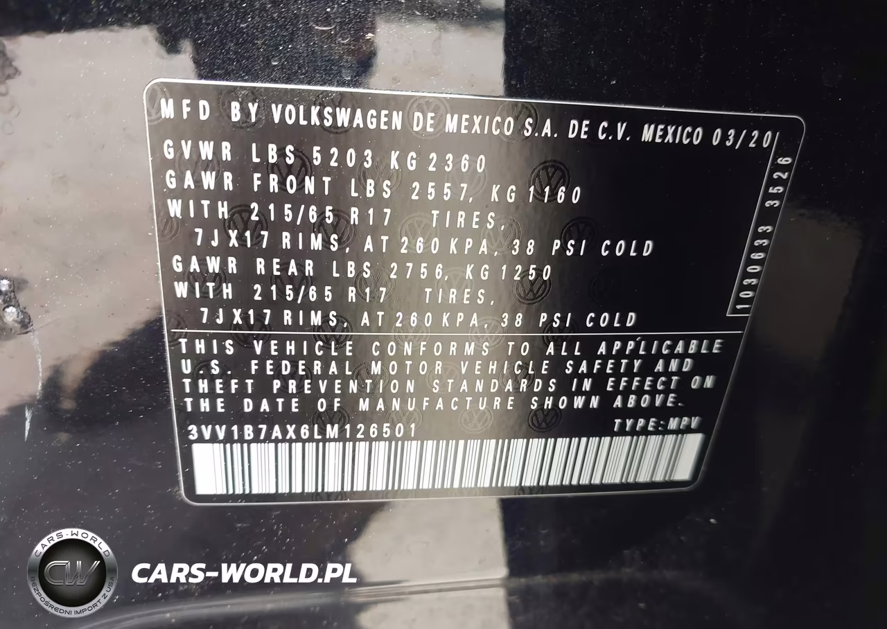 2020 Volkswagen Tiguan 2.0T S VIN:3VV1B7AX6LM126501 - 9