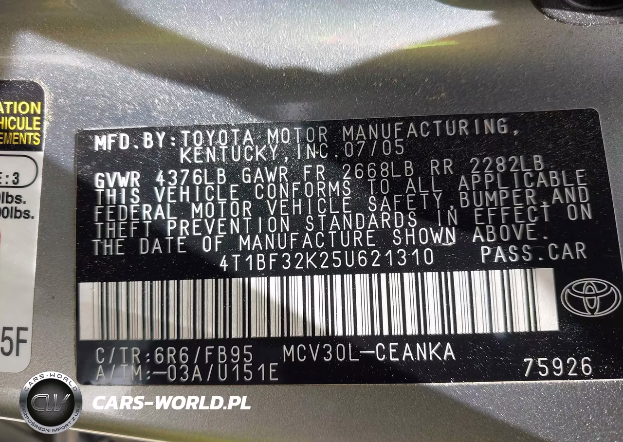 2005 Toyota Camry Le V6 VIN:4T1BF32K25U621310 - 9