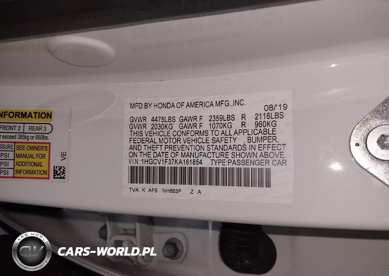 2019 Honda Accord Sport VIN:1HGCV1F37KA161854 - 9