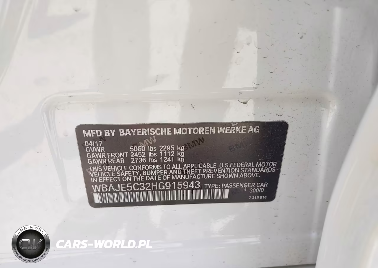 2017 BMW 540I VIN:WBAJE5C32HG915943 - 9
