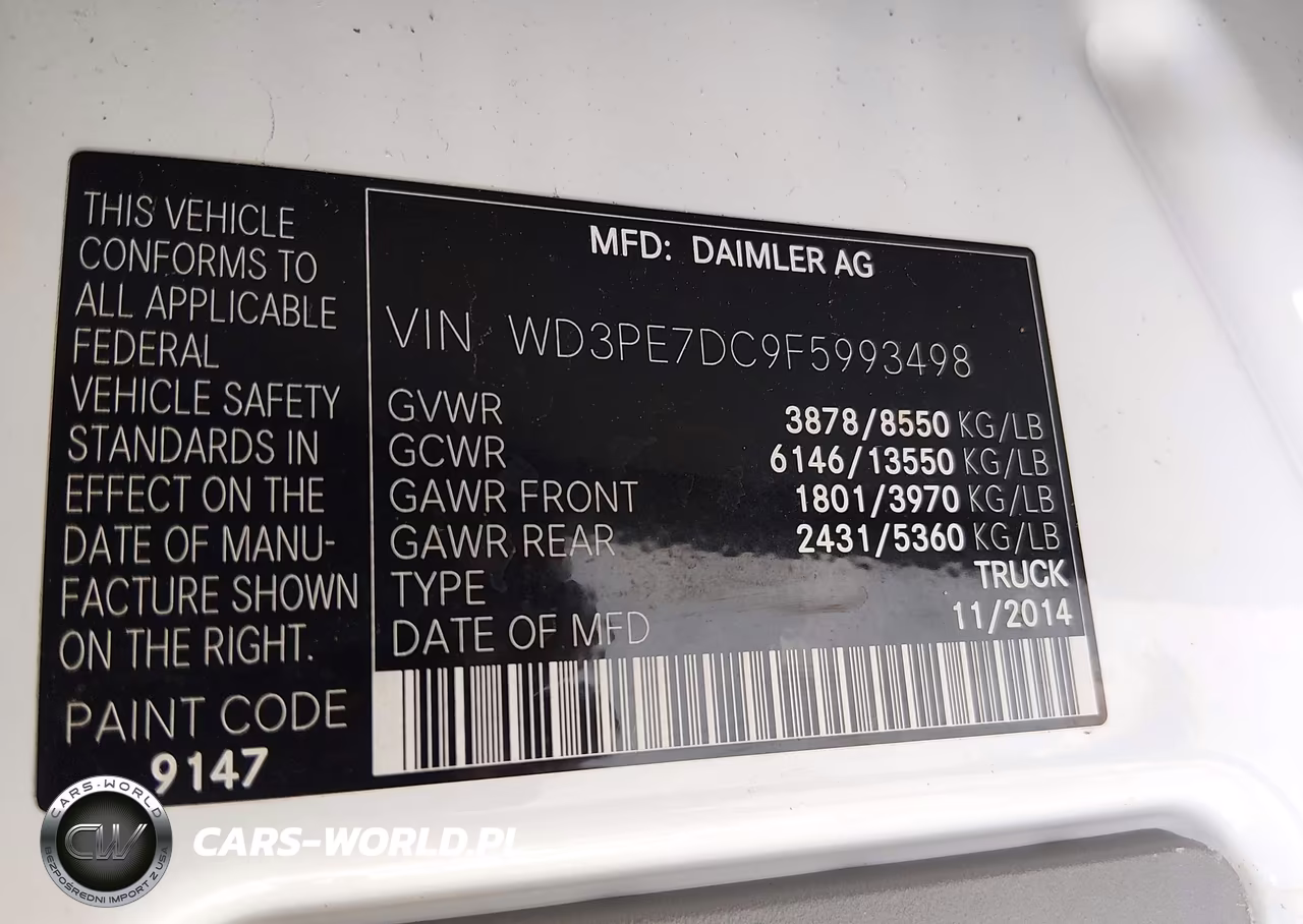 2015 Mercedes-Benz Sprinter 2500 Normal Roof VIN:WD3PE7DC9F5993498 - 9