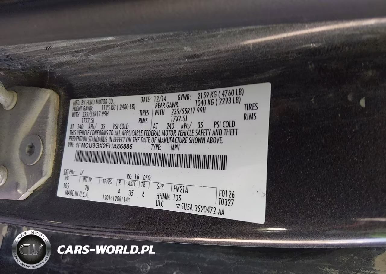 2015 Ford Escape Se VIN:1FMCU9GX2FUA86885 - 9