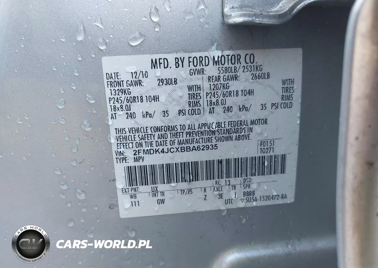 2011 Ford Edge Sel VIN:2FMDK4JCXBBA62935 - 9