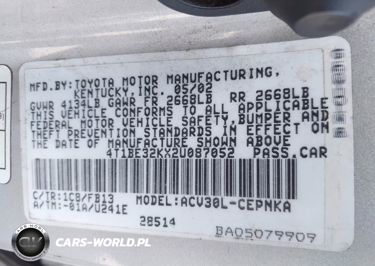 2002 Toyota Camry Le VIN:4T1BE32KX2U087052 - 9