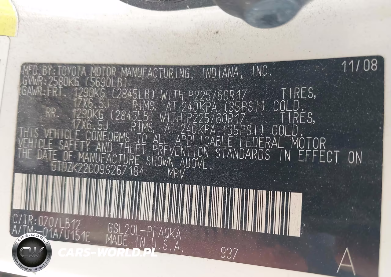 2009 Toyota Sienna Limited VIN:5TDZK22C09S267184 - 9