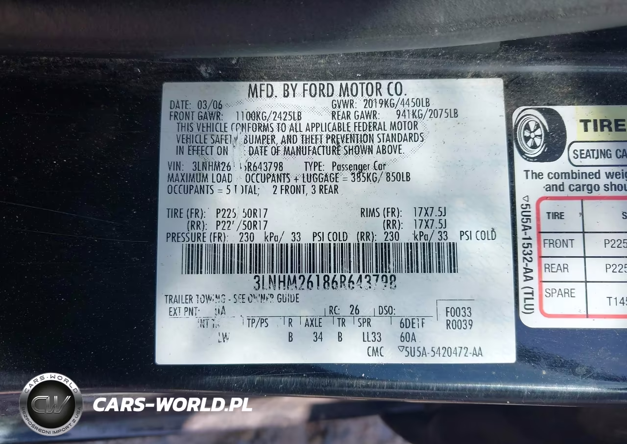 2006 Lincoln Zephyr VIN:3LNHM26186R643798 - 9