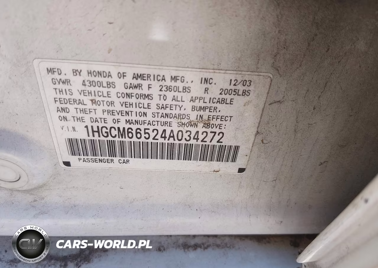 2004 Honda Accord 3.0 Ex VIN:1HGCM66524A034272 - 9