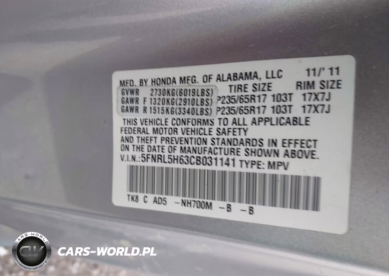 2012 Honda Odyssey Ex-L VIN:5FNRL5H63CB031141 - 9